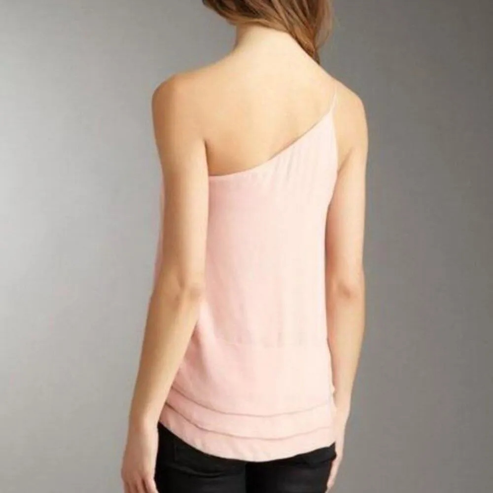 BCBGMaxAzria Blush Pink One Shoulder 100% Silk Ruffle Blouse Top XXS - Image 3