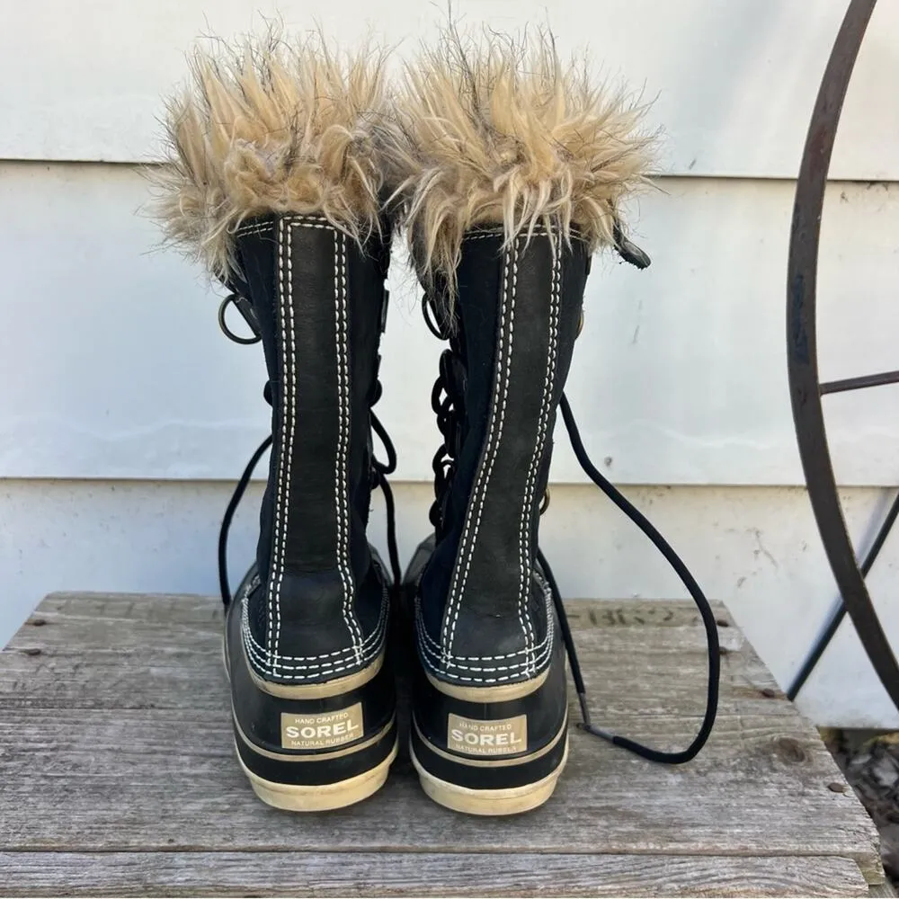 Sorel Joan of Arc Black Furry Snow Winter Lace Up Boots NL1540-010 Size 6 - Image 4