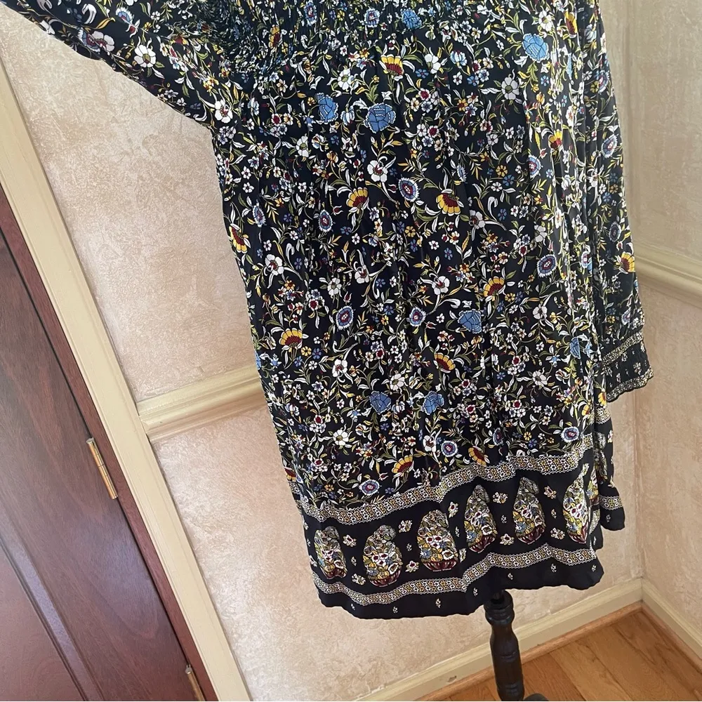 Zara Smocked Long Sleeve Floral Print Knee Length Swing Dress XL Fall - Image 6