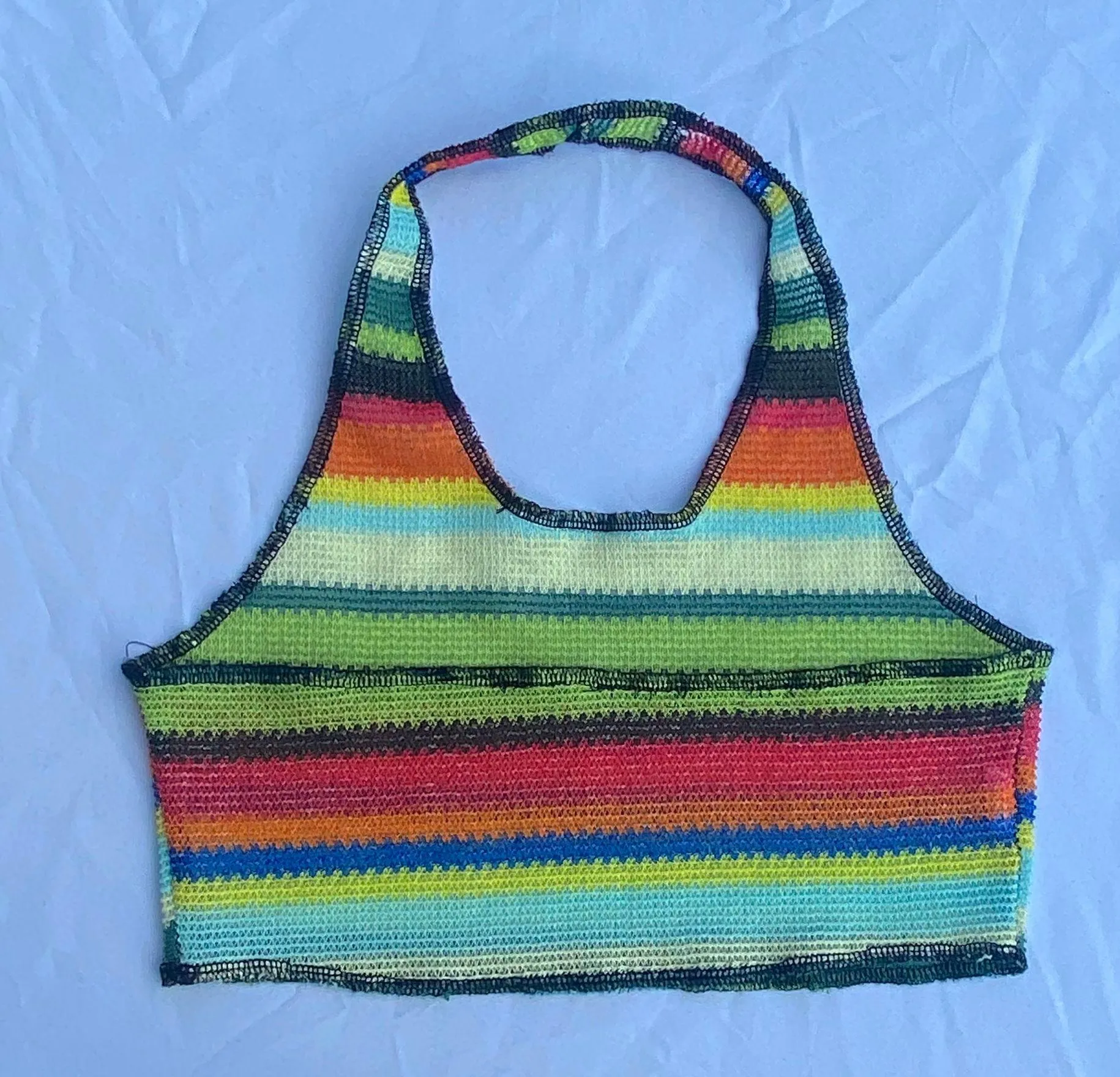 Striped Multicolor Halter Crop Top Multi - Image 2