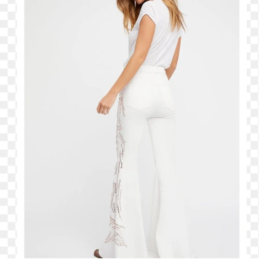 NWT Free People float on crystal embellished flare jeans - Image 4