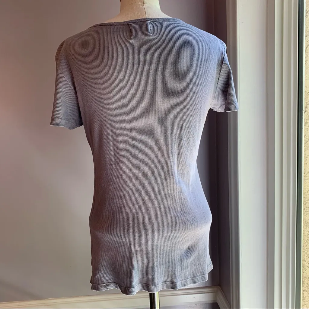 Skinny Minnie short sleeve ribbed baby tee bling studs on front Size Small Gray - Image 2