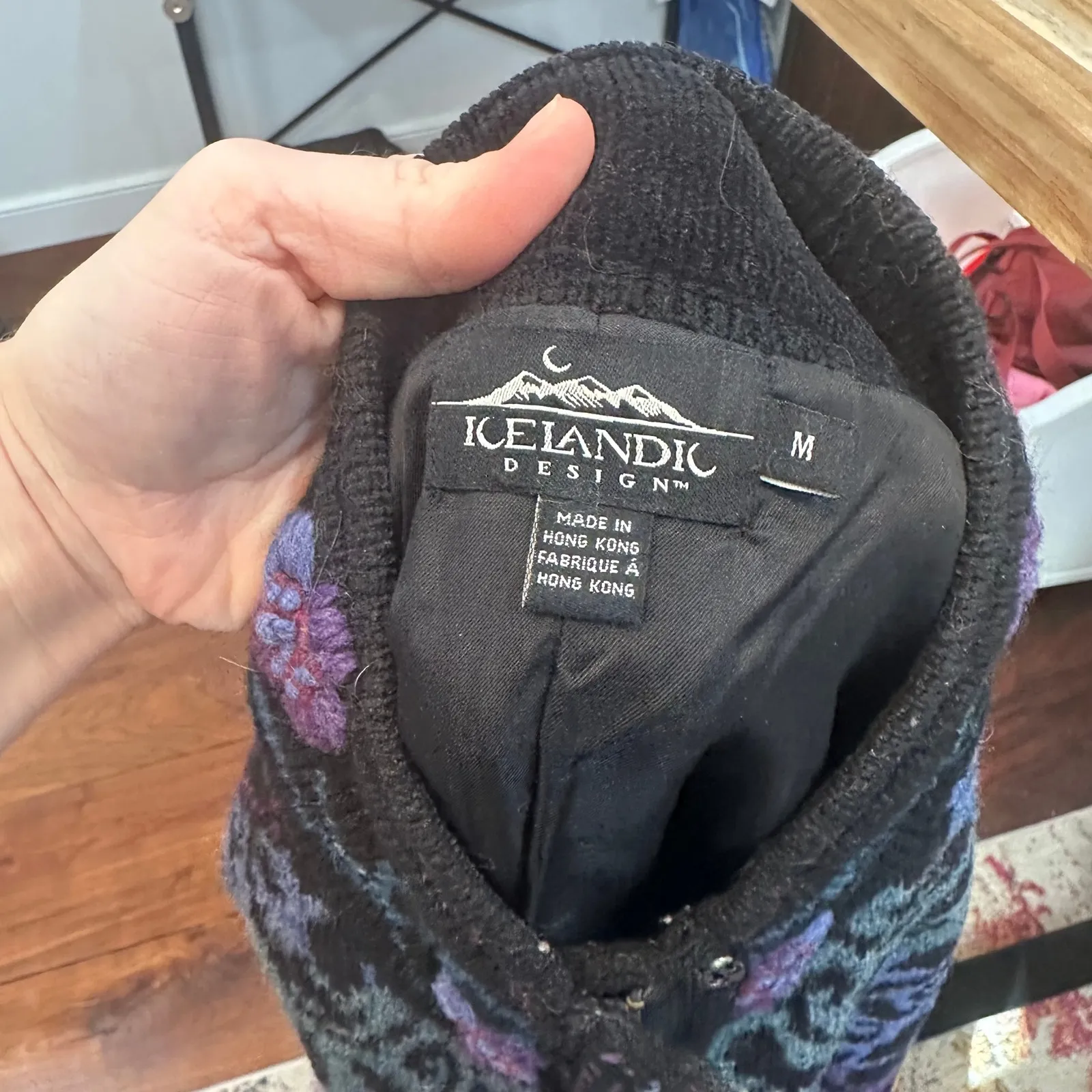 Icelandic Design Womens Wool Sweater Jacket Medium Paisley Zip Outerwear Ombre Blue - Image 2