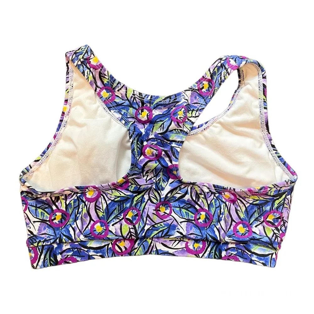 Vtg Y2K Abstract Peacock Sports Bra Crop Top Sz Medium Purple - Image 2