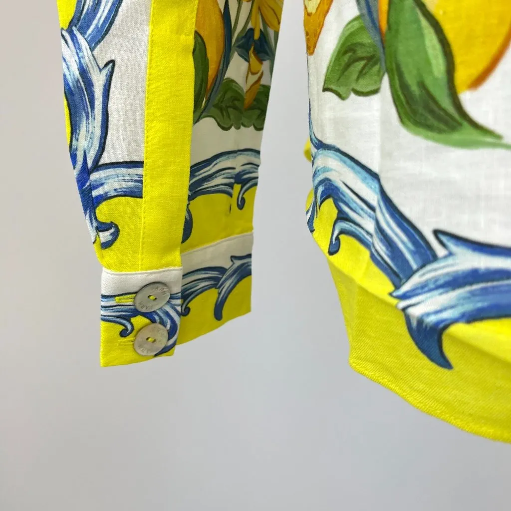 NWOT Farm Rio Sicily Scarf Linen-Blend Floral Button-Down Shirt Blouse Size XS - Image 8