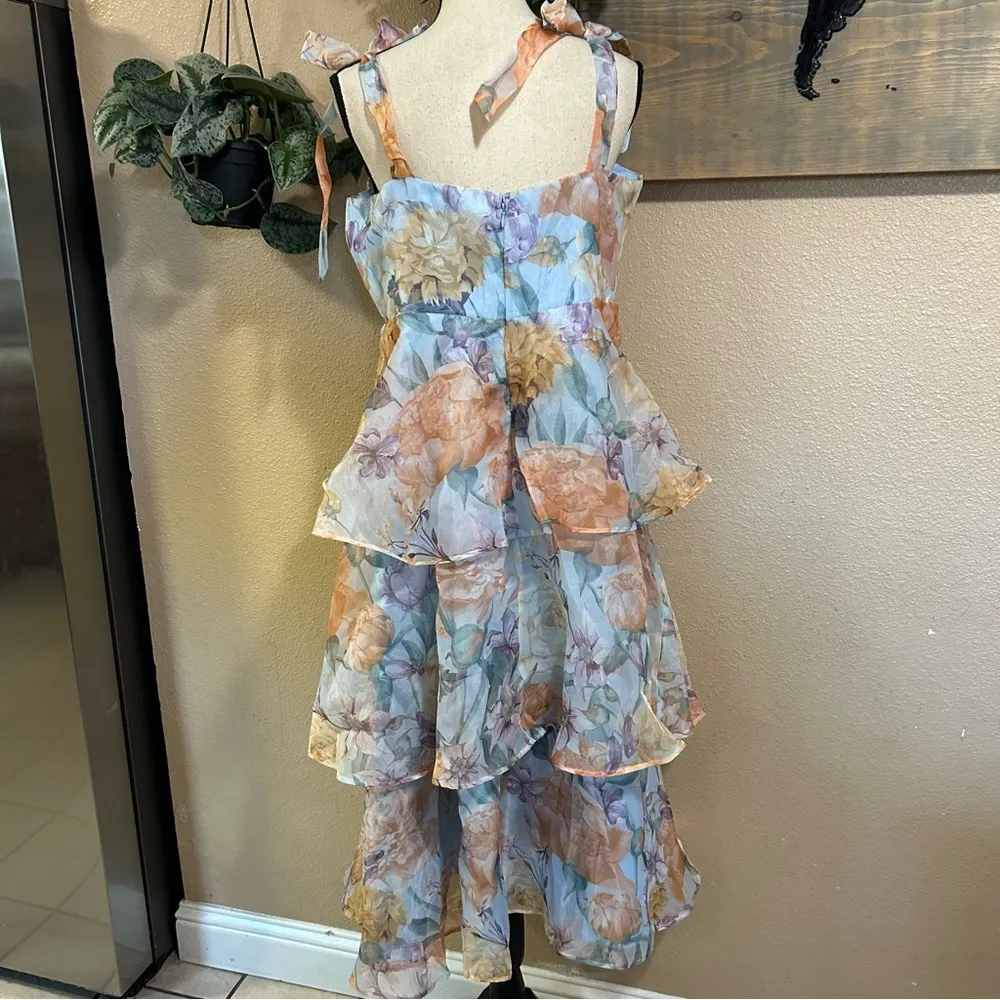 NWT Lulus Playfully Posh Blue Floral Organza Tie - Image 4