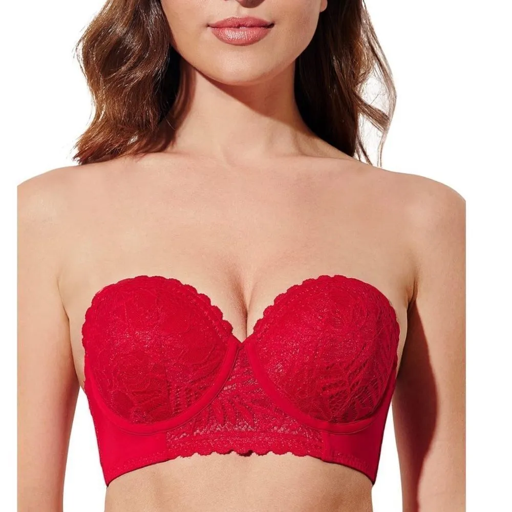 Women's Lace Strapless Bra Lightly Padded Full Coverage Multiway Bras Red 42DD. Size undefined - Image 2
