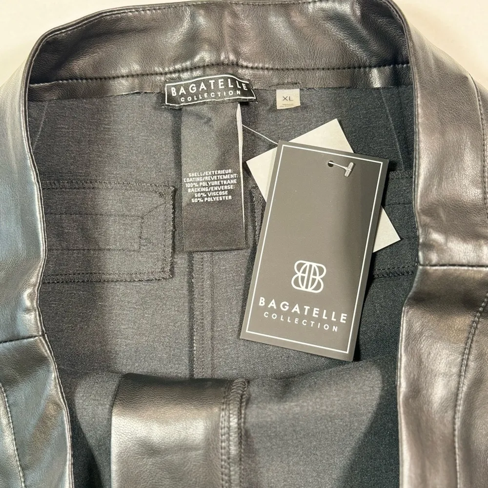 Bagatelle Wide Leg High Rise Cropped Faux Leather Solid Black Pants Size XL - Image 6