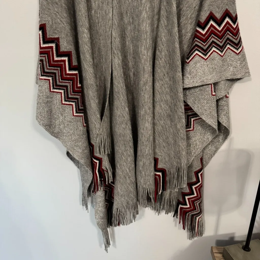 V.Frass Gray Open Front Poncho Sweater Shrug Women's One Size Fits Most - Image 2