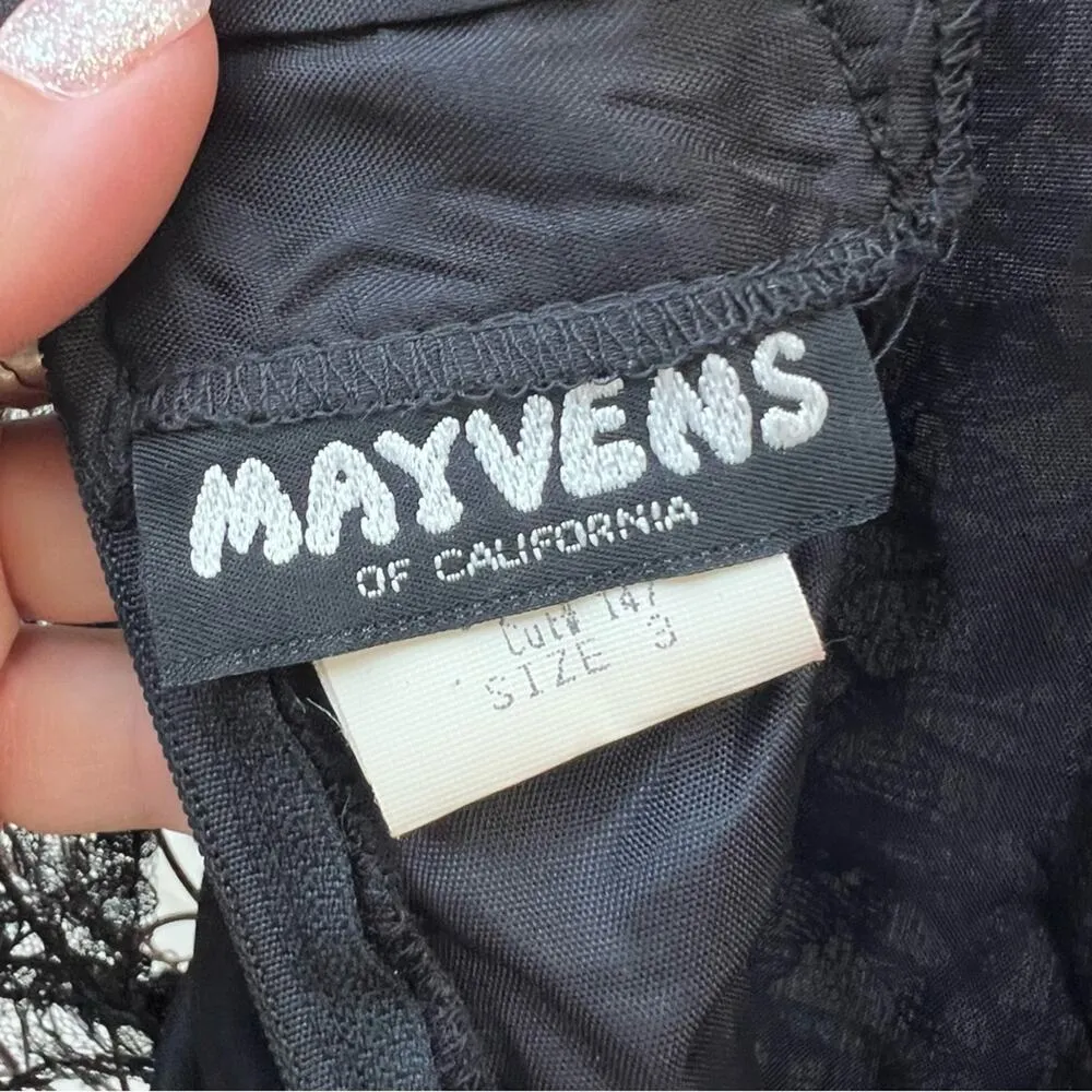 80s Mayvens of California Black Ruched Bodycon Dress Sheer Sequin Puff Sleeve 3 - Image 5