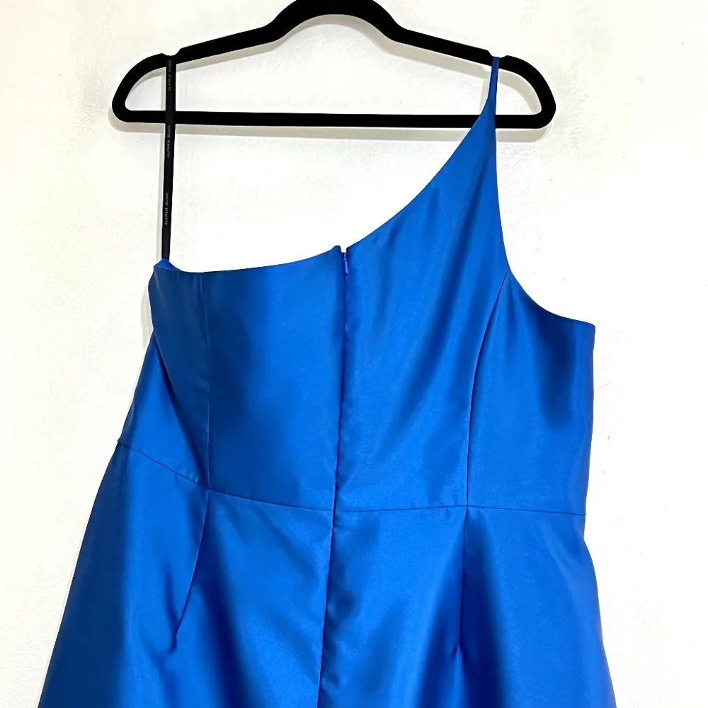 Alfred Sung D831 One Shoulder Draped Front Slit Satin Gown - Image 7