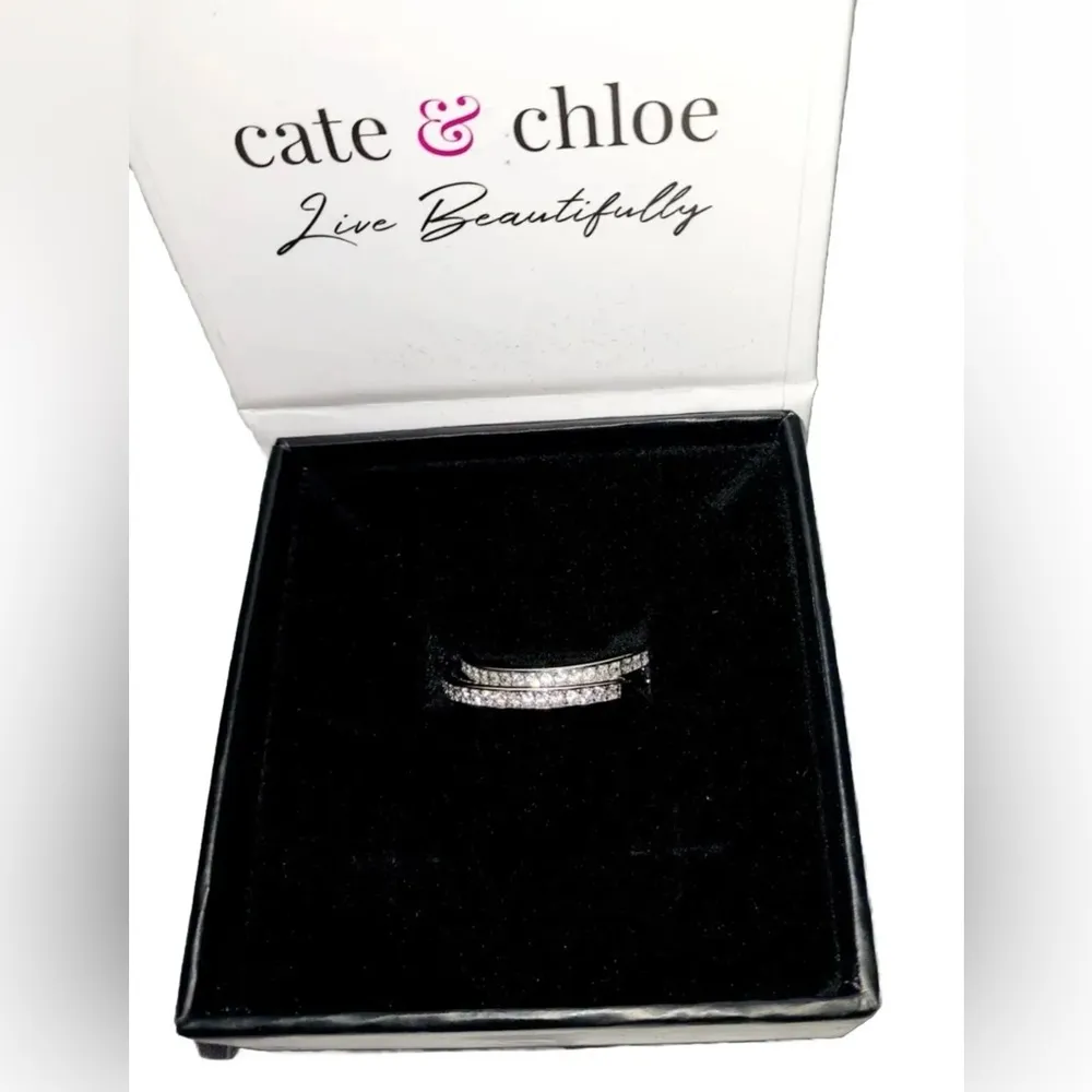 Cate & Chloe Bianca 18k White Gold Plated Crystal Silver Hoop Earrings NIB - Image 7