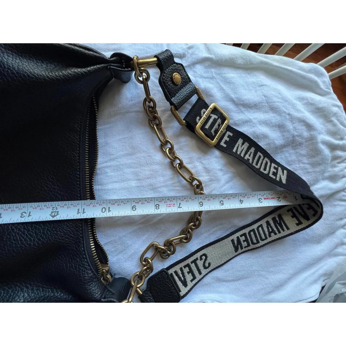 Steve Madden Black Leather Shoulder Bag with Chain and Logo Strap - Image 9