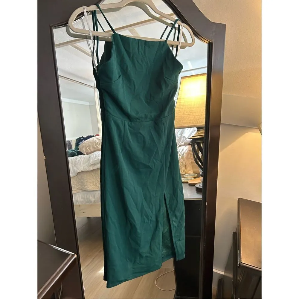 NEW Backless Party Dress Bodycon Side Split Midi Dress XS Green - Image 7
