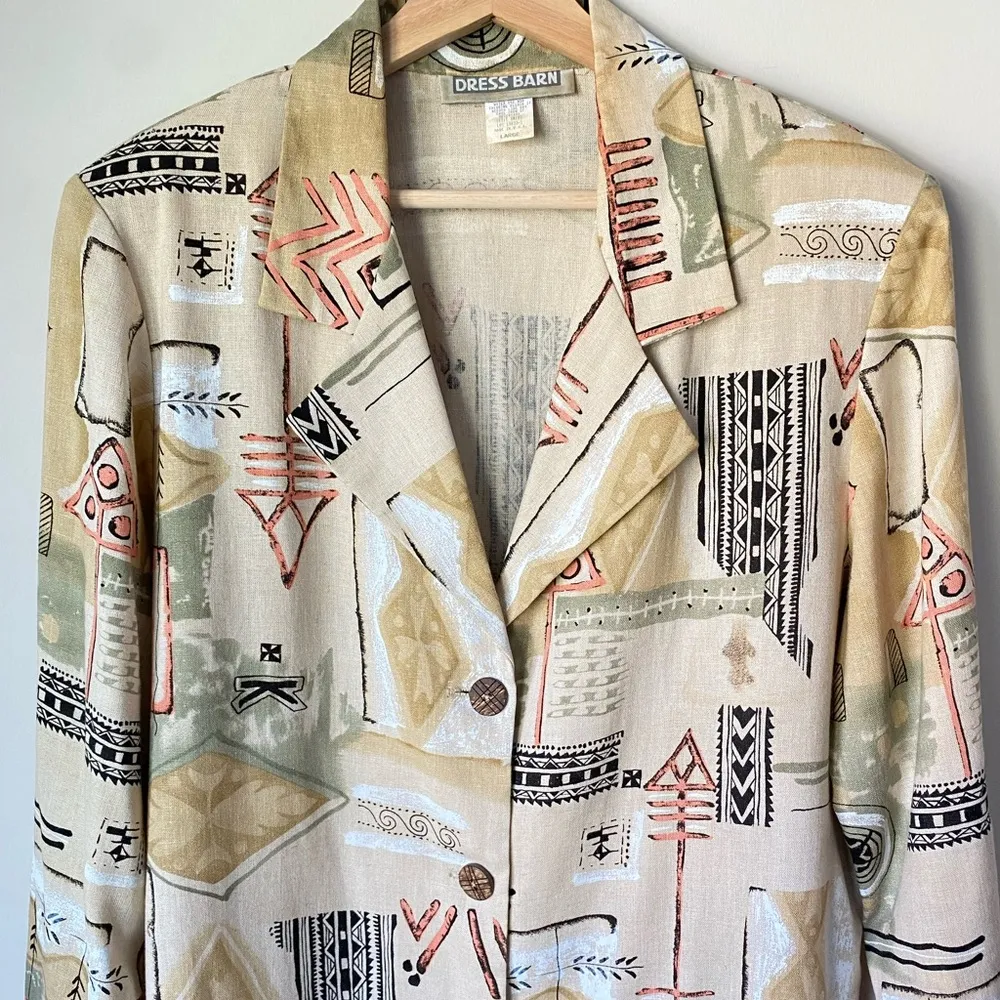 Dress Barn Abstract Design Linen Womans Blazer Size Large - Image 8