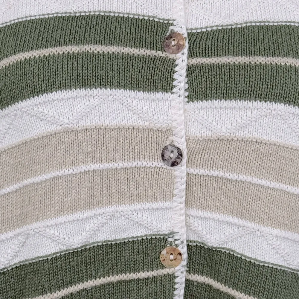 CLASSIC ELEMENTS Vintage Short Sleeve Button Front Knit Sweater Multi/Stripe-XL - Image 2