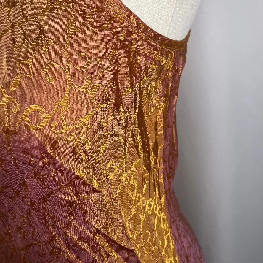 Vintage Newport News Slip Dress 10 4 Gold Jacquard Satin Maxi Y2K Fairy 90's - Image 3