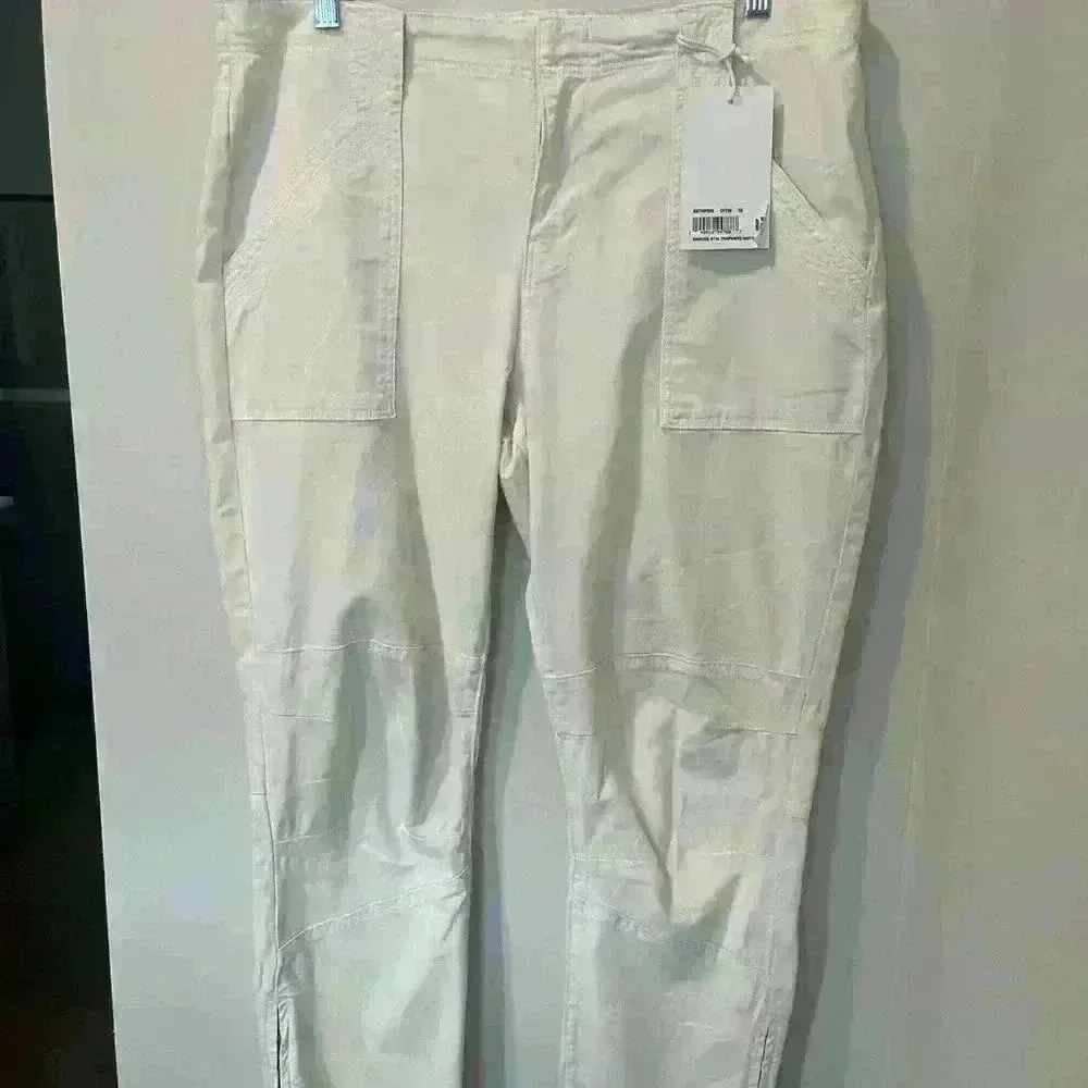 FRAME Banded Bottom Moto Pants Off White Cropped Relaxed Denim Size 33 NWT - Image 4