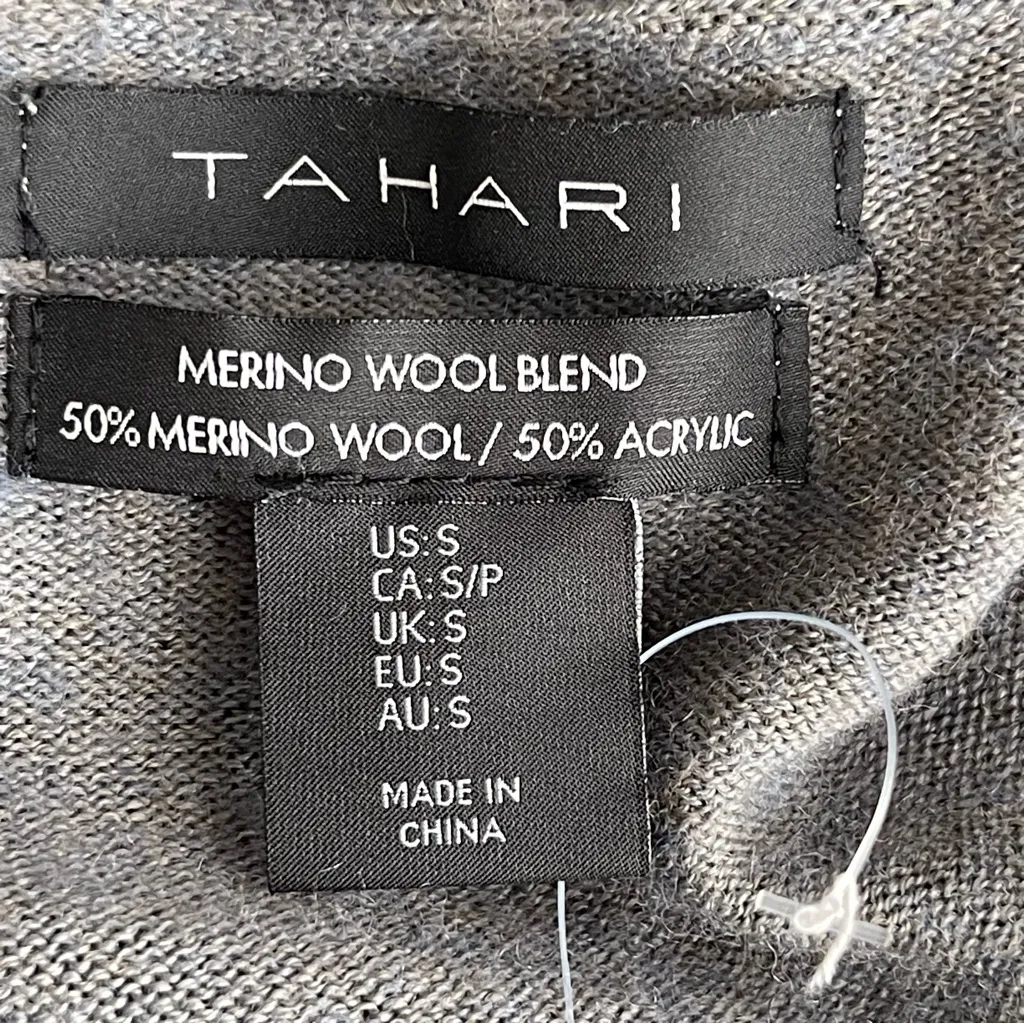 Tahari Merino Wool Gray Sweater Cardigan Women’s Size S Buttons At Both Sides - Image 8