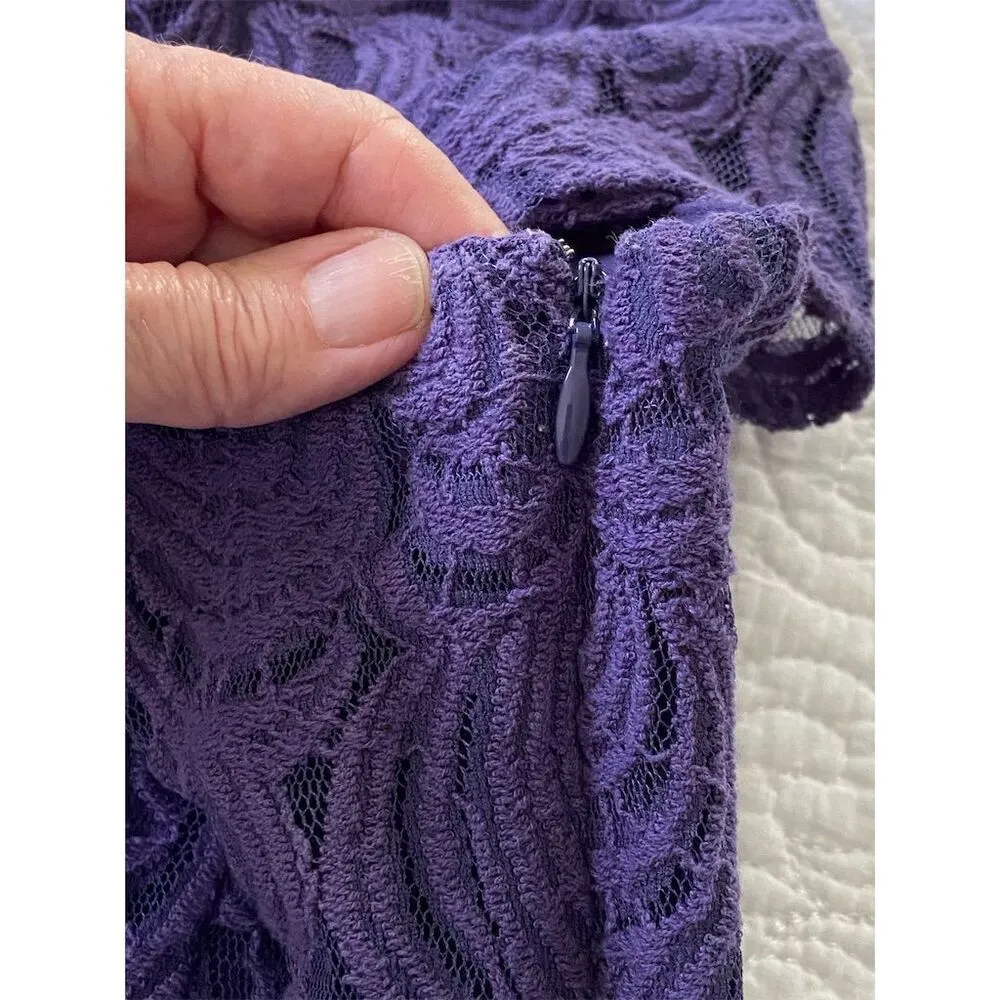 Coldwater Creek Purple Lace Knee Length Dress Size 4 Cap Sleeve​ - Image 8