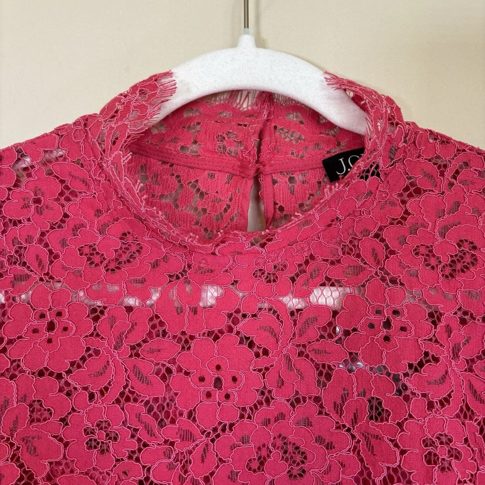 J. Crew‎ Womens 2 Scalloped Mock Neck Laced Long Sleeve Top in Dragonfruit NWT - Image 2