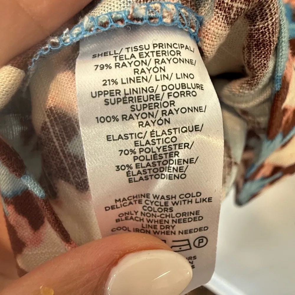 NEW Loft XL Sunwashed Blue Brown Floral Peplum linen Cami Tank Top Bloques T1999 - Image 6