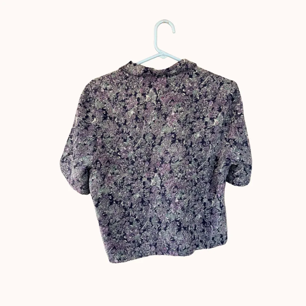 Partly Friend Cropped Floral Button Down Blouse Abstract Print Size L Purple Size L - Image 7