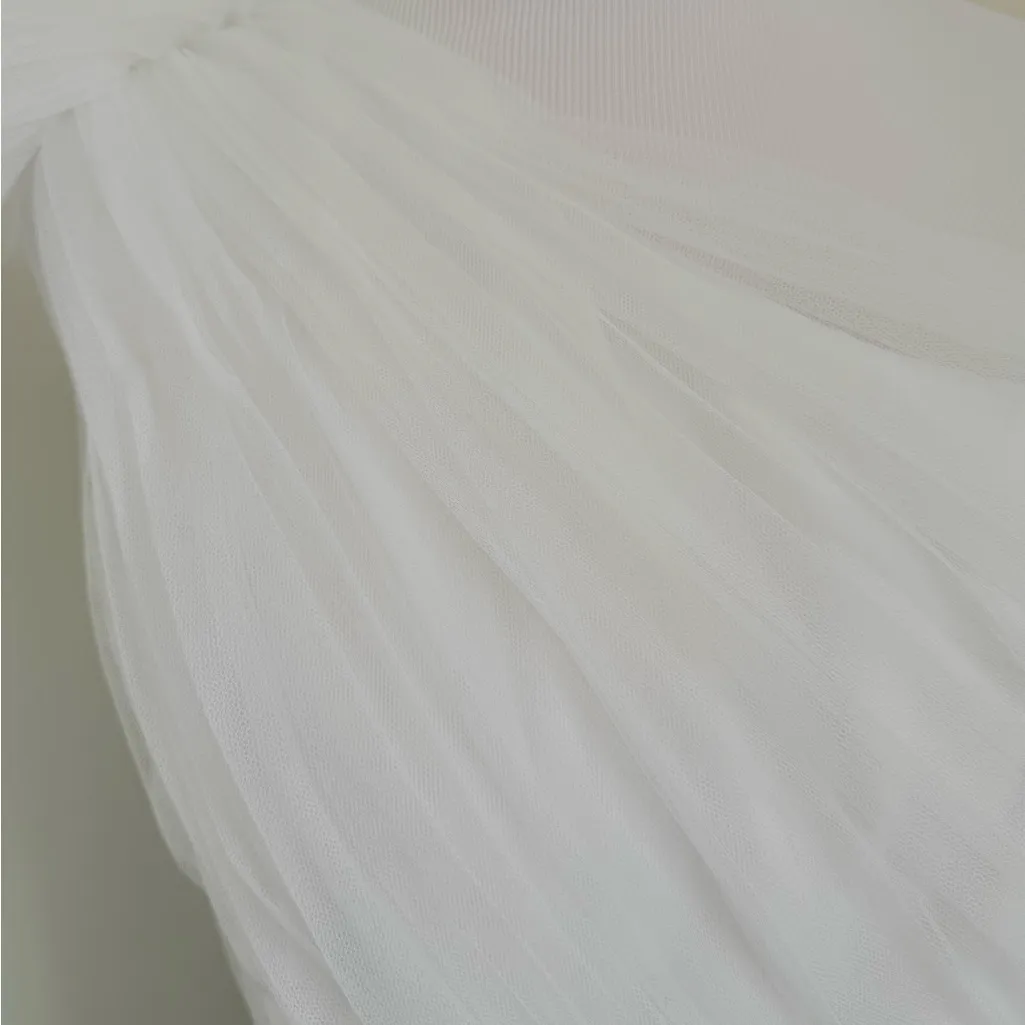 Sau Lee Sidney White Tulle Mini Dress with Detachable Train Wedding Bridal Sz 12 - Image 12