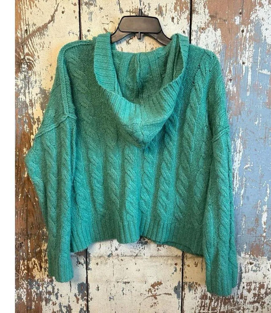 American Eagle Green Cable Knit Hooded Sweater, size Small - Image 3