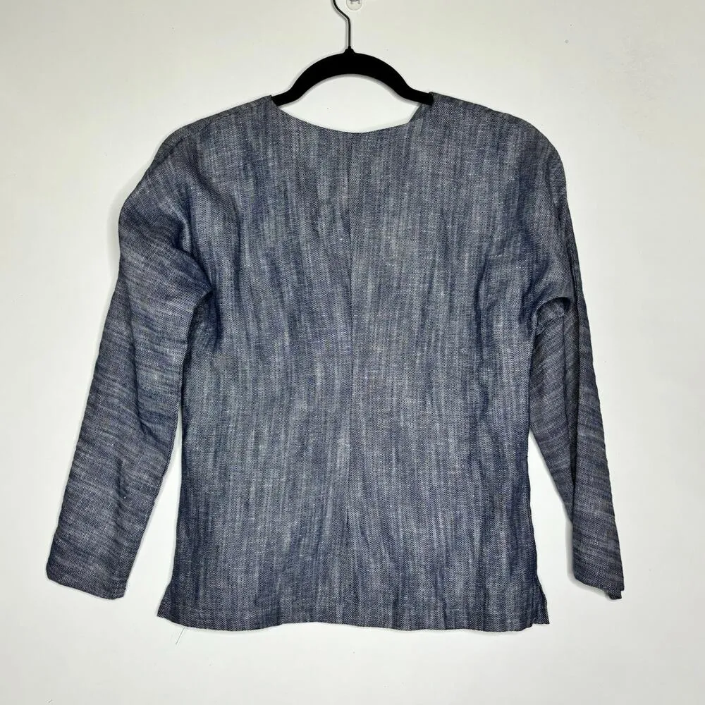 Loup Lila Blue Chambray Linen Blend Button Down Top XS - Image 10