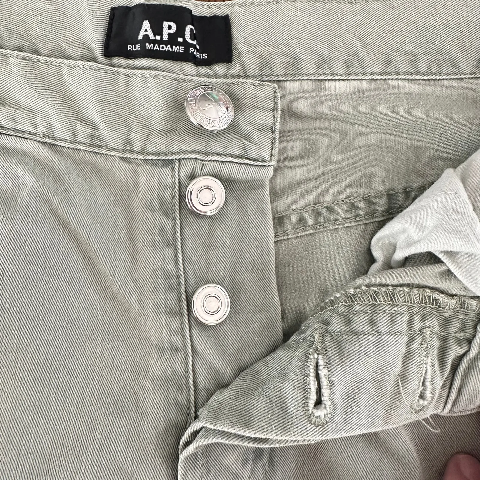 A.P.C. Gray Green Straight Leg Jeans Sz 29 Button Fly Cotton Designer Seafoam - Image 8