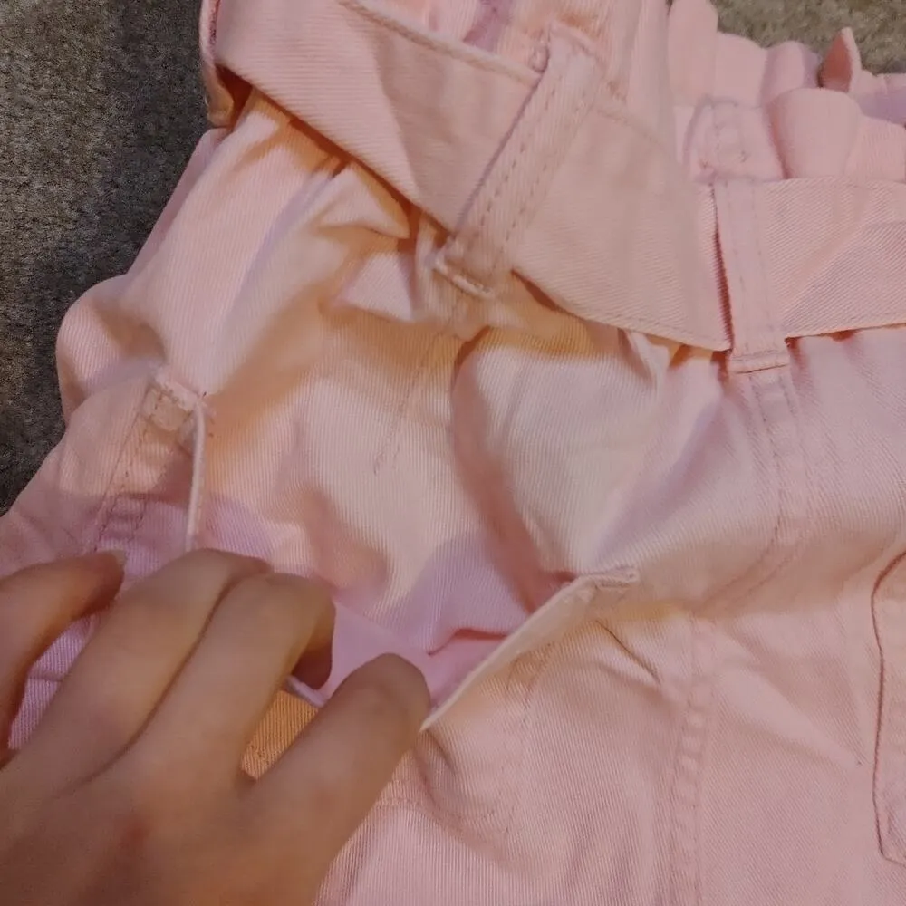 No Boundaries NoBo Large Pastel Pink Paper Bag Light Shorts Belt Pockets Summer - Image 3