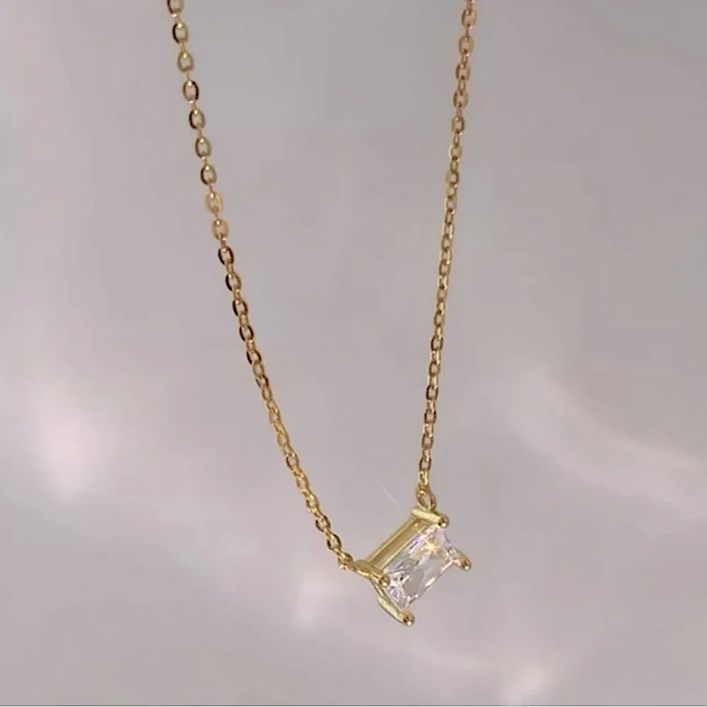 NEW‎ Minimalist Gold Necklace with Simulated Diamond Emerald Cut Pendant, 16-18” - Image 4