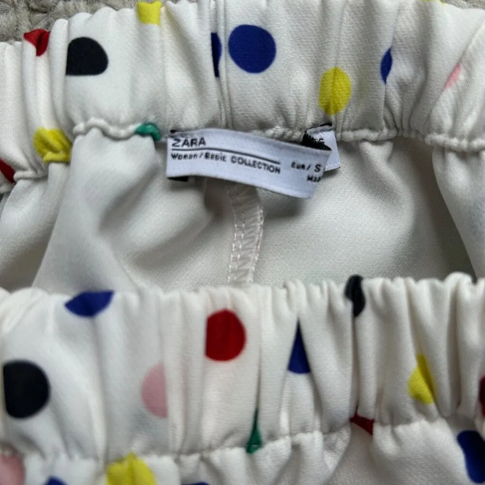 Zara multi color polka dot off the shoulder, crop top women size small festival - Image 2