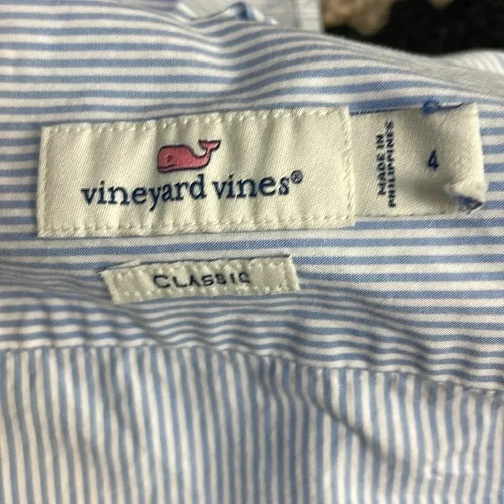 VINEYARD VINES Classic Women's White Grey Stripes Long Sleeve Button-Up Shirt - Image 4