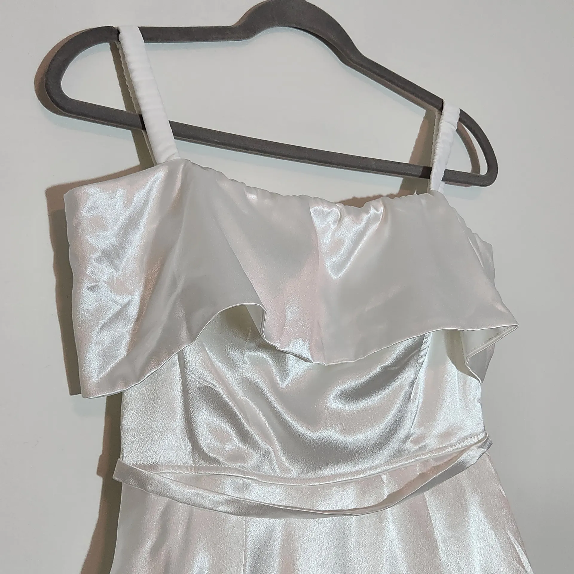 Lulus White Satin Off the Shoulder Wedding Dress NWT Medium Puffy Wedding Gown - Image 7