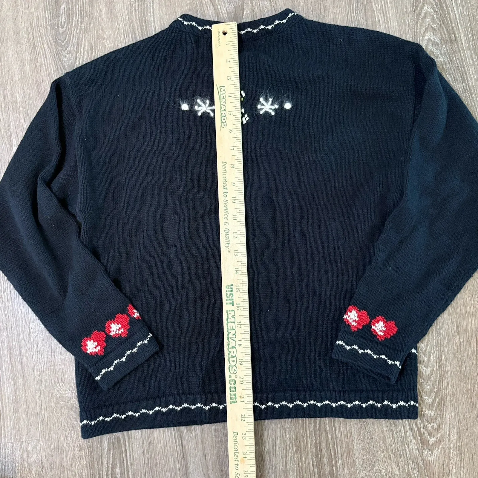 VTG Nutcracker Angel Ugly Christmas Sweater Cardigan Wool Granny Core Small Black - Image 10