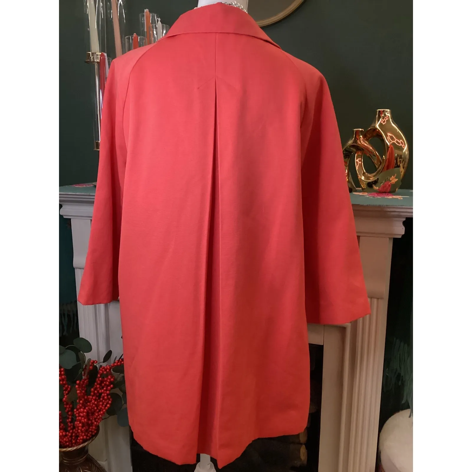 Rafaella Women's Coral Orange Button Front Lightweight Trench Coat Jacket Size L - Image 2