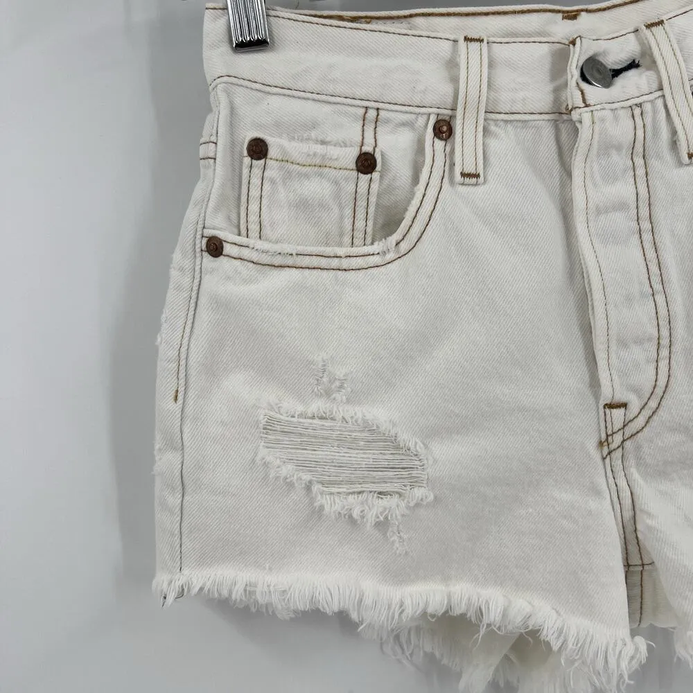Levi's Premium 501 Shorts Ivory Cut Off‎ Button Fly Jean Denim Women’s Size 25 - Image 4