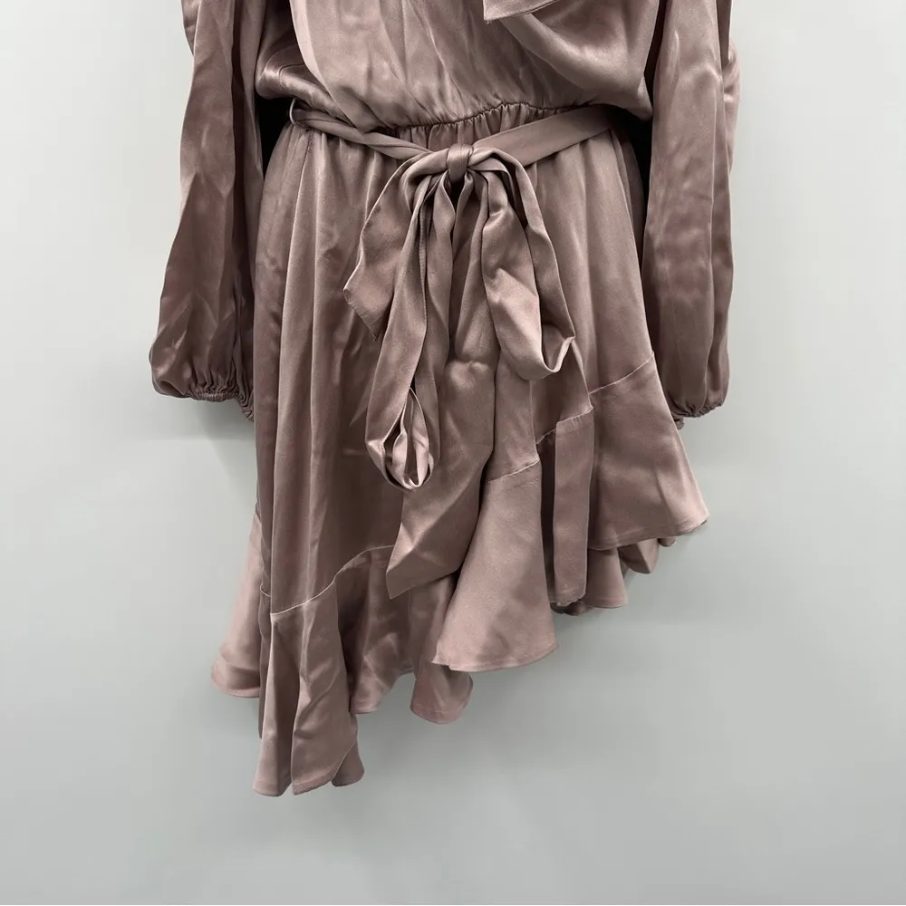 Zimmerman 100% Silk Sueded Billow Cold Shoulder Tie Asymmetrical Mini Dress Sz 6 - Image 6