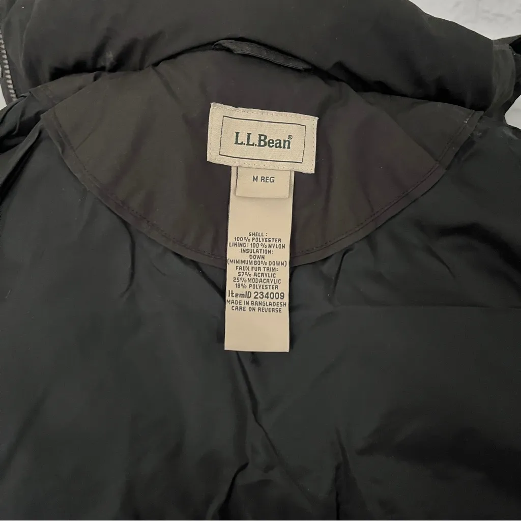 LL Bean Black Hooded Puffer Coat, Size M Size M - Image 8