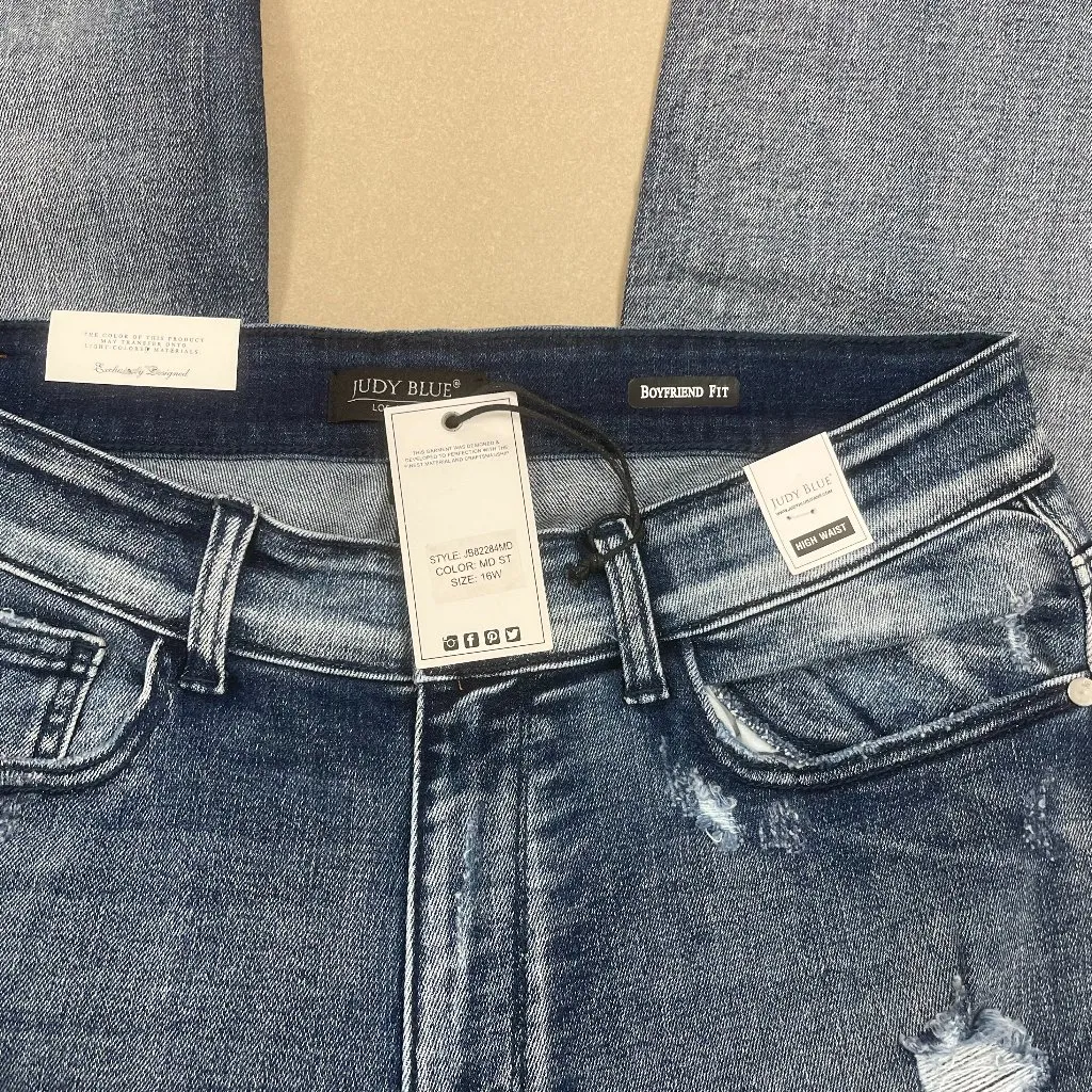 Judy Blue High Rise Destroyed Boyfriend Jeans in Med. Wash - Size 16W - NWT - Image 6