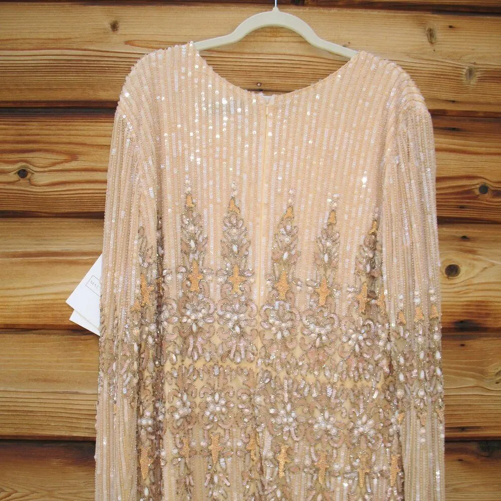 MAC DUGGAL 5576 Peach Embellished Long Sleeve High Neck Sheath Dress - Image 12