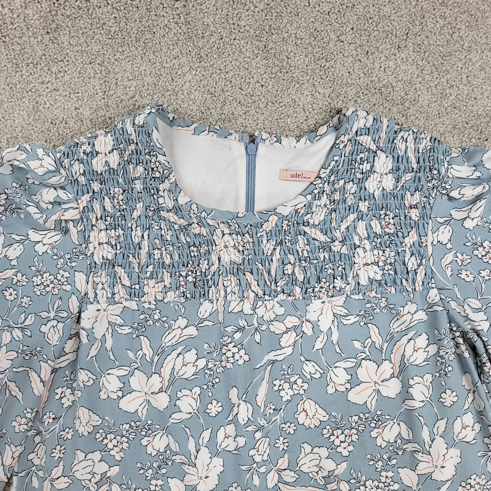 Udel New York Dress Womens M Blue Floral Smocked‎ Puff Sleeve Cottagecore Maxi Size M - Image 13