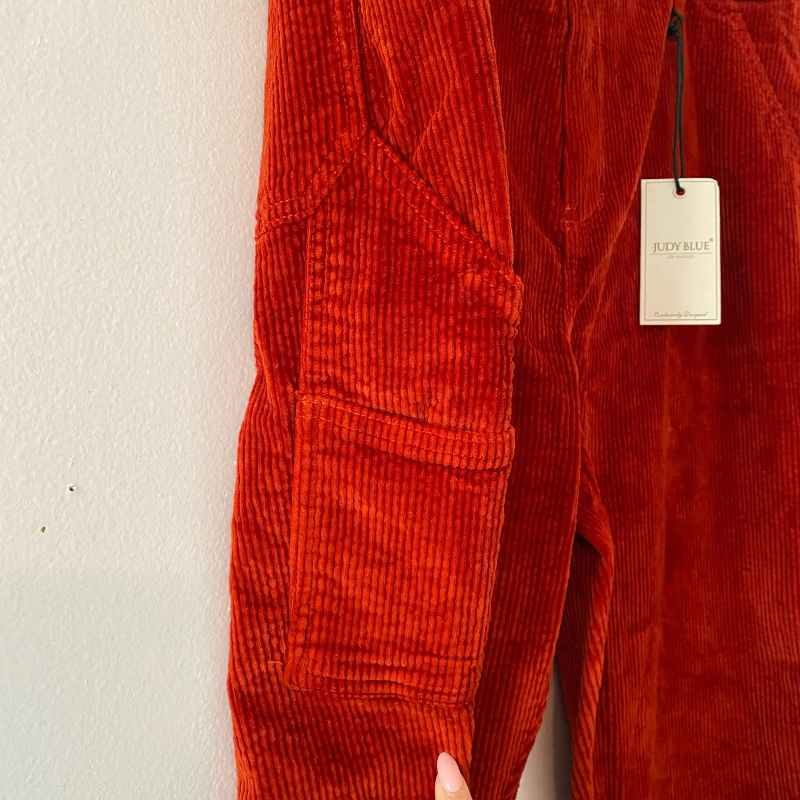 NWT Judy Blue Slim Fit High Waist Red Corduroy Pants Carpenter Women's size 32 - Image 6