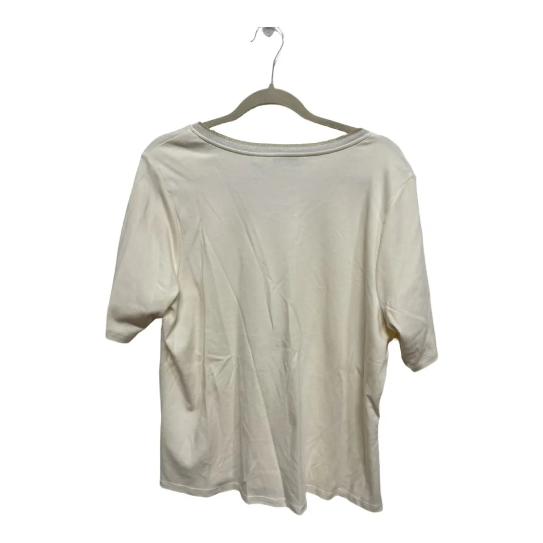Isaac Mizrahi Live V Neck Shirt Cream Sz 1X Short Sleeve Women NWT - Image 4