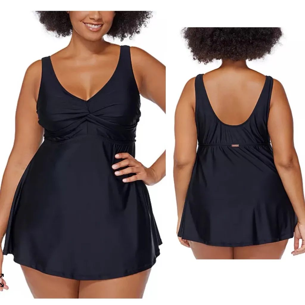 Raisins‎ Curve Trendy Plus Size Lucia Twist-Front Swimdress Womens Black 22W NEW - Image 2