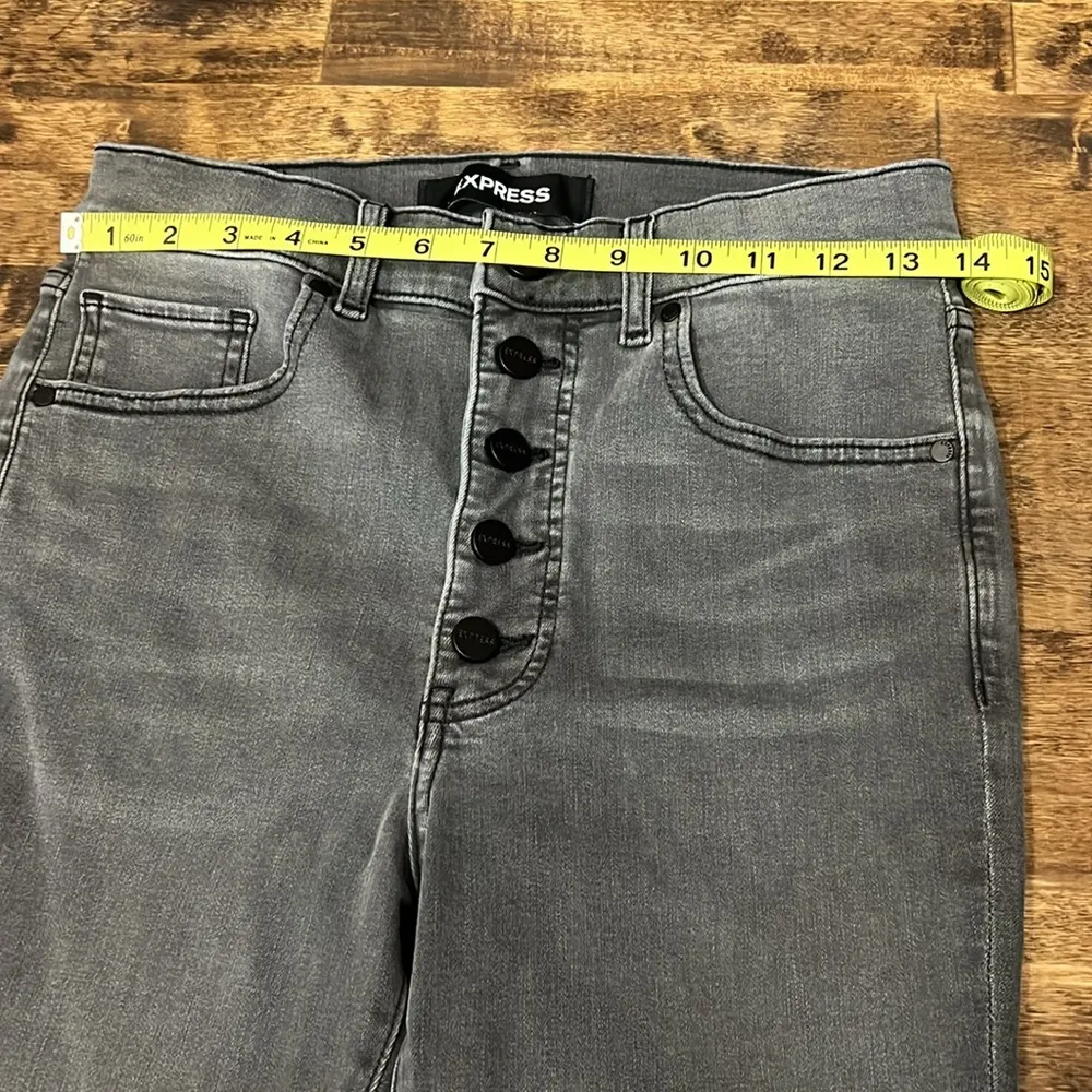 EXPRESS  Skinny Stretch High Rise Button Fly Jeans Smoke Grey Size 6S - Image 11