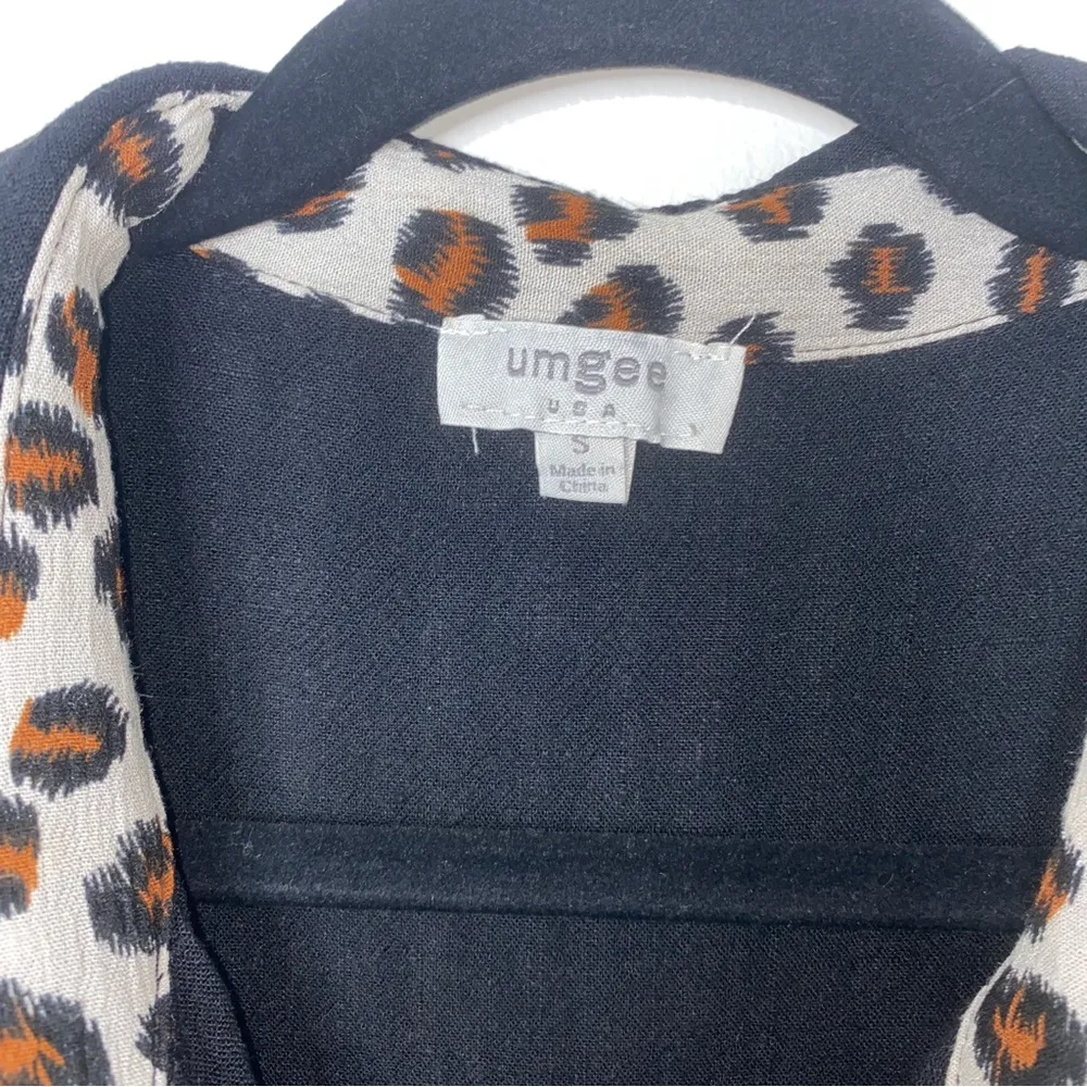 Umgee Black Animal Leopard Print Linen Blend Oversized Shirt Dress Small - Image 4