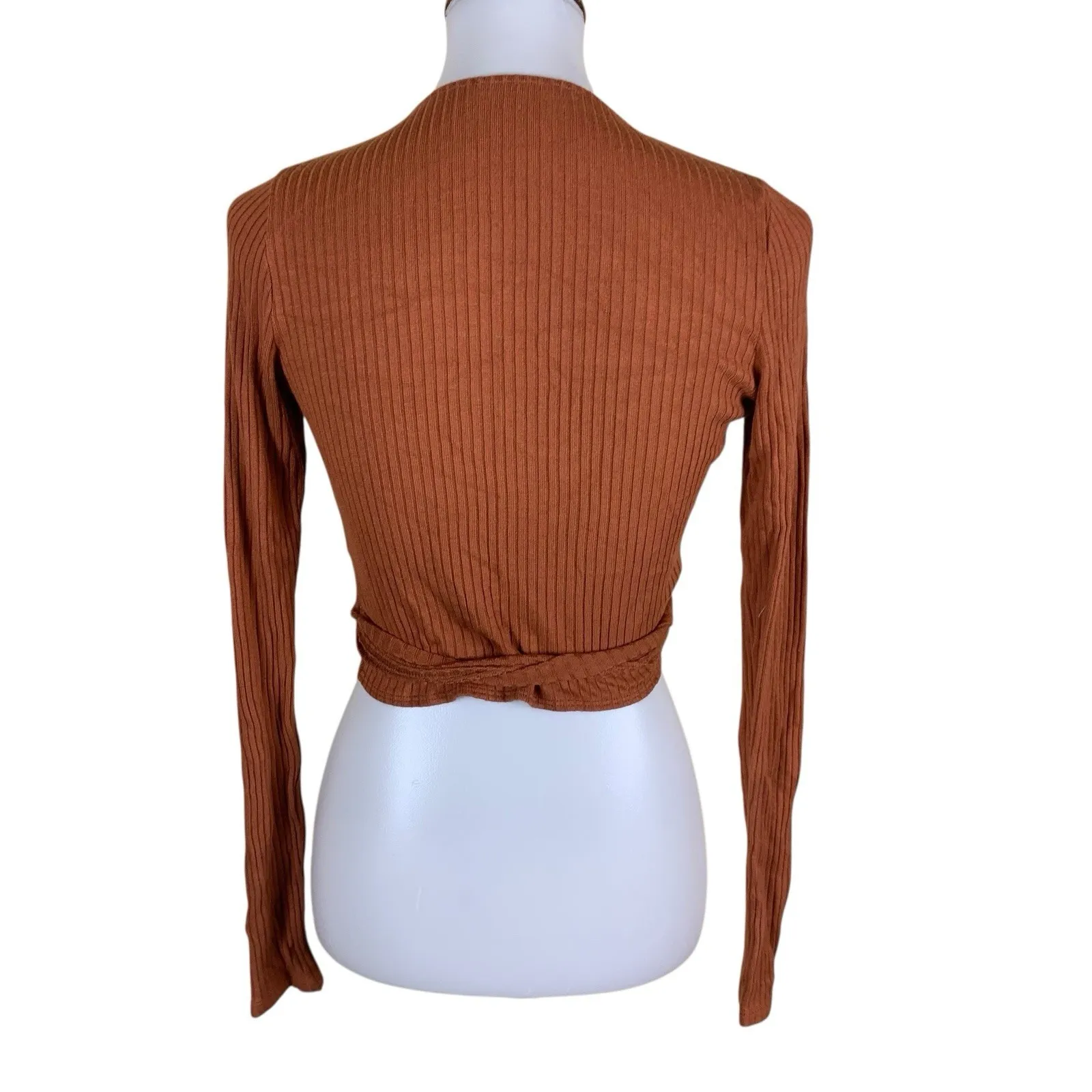 Reformation Petalo Brown Ribbed Wrap Tie Crop Top Sustainable Stretch Small - Image 4